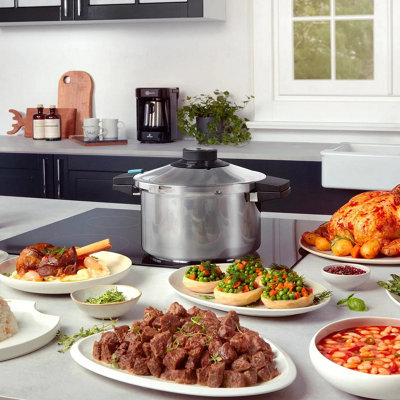 B&Q -  Quick And Safe 2-Piece Stainless Steel Induction Pressure Cooker Set4L+6LBlack Silver