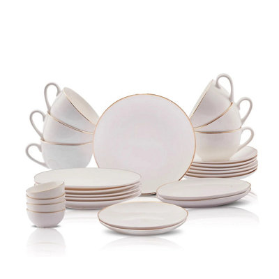 B&Q -  Elegance Bone China Marcelo Gold 26-Piece Serveware Set For 6 PeopleWhite Gold