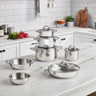 B&Q -  Ada V2 12-Piece Stainless Steel Induction Cookware SetSilver