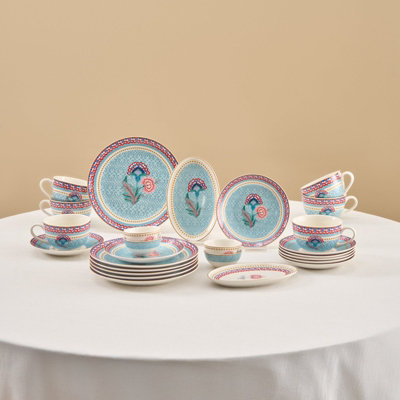B&Q -  Forever Bone China Spello 26-Piece Serveware Set For 6 PeopleBlue