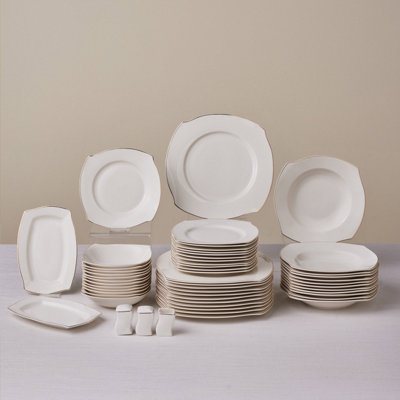 B&Q -  Square Bone China Wave 53-Piece Dinner Set For 12 PeopleGold