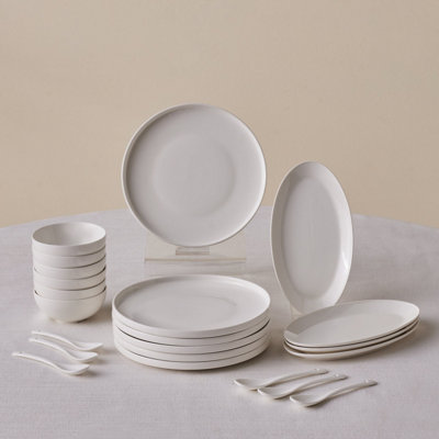 B&Q -  Forever Bone China Fika 22-Piece Serveware Set For 6 PeopleWhite