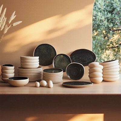 Karaca Earth Collection New Galactic Reactive Glaze 55-Piece Dinner Set For 12 PeopleWhite