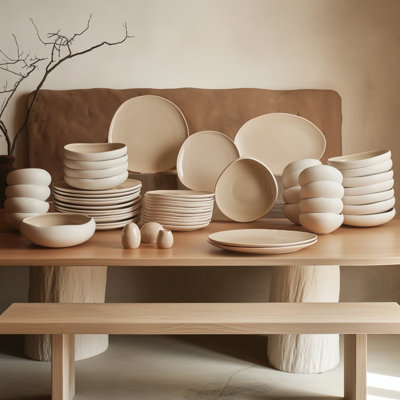 Karaca Earth Collection New Cupid 55-Piece Stoneware Dinner Set For 12 PeopleCream