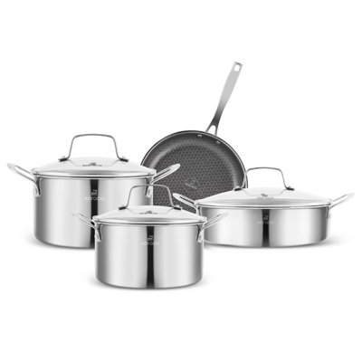 Karaca Ceramica Steel 3Ply Stainless Steel 7-Piece Induction Non-Stick Cookware SetSilver from B&Q
