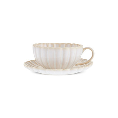 Karaca New Daisy Stoneware Glass Tea Cup And Saucer250MlWhite from B&Q