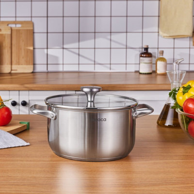 Karaca Elite Stainless Steel Induction Stock Pot & Lid22CmSilver
