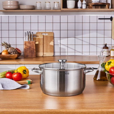 Karaca Elite Stainless Steel Induction Stock Pot & Lid26CmSilver