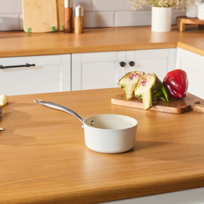 Karaca Swiss Crystal Almond Cream Non-Stick Induction Stainless Steel Handle Sauce Pan14CmCream from B&Q