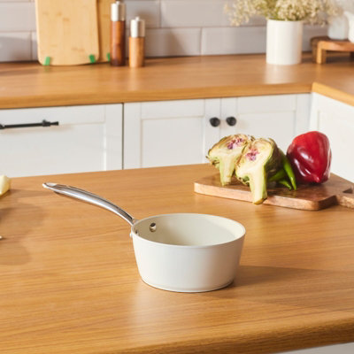 Karaca Swiss Crystal Almond Cream Non-Stick Induction Stainless Steel Handle Sauce Pan16CmCream from B&Q