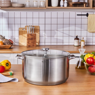 Karaca Elite Stainless Steel Induction Stock Pot & Lid34CmSilver from B&Q
