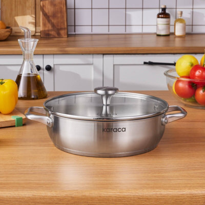 Karaca Elite Stainless Steel Induction Shallow Casserole & Lid26CmSilver from B&Q