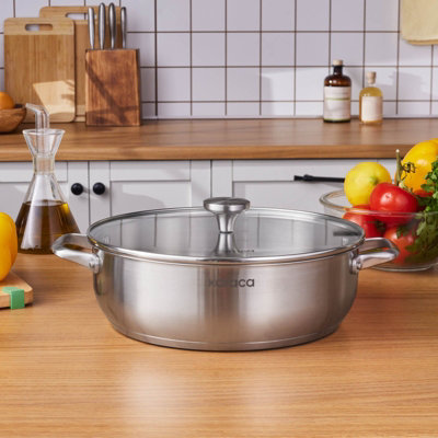 Karaca Elite Stainless Steel Induction Shallow Casserole & Lid30CmSilver from B&Q