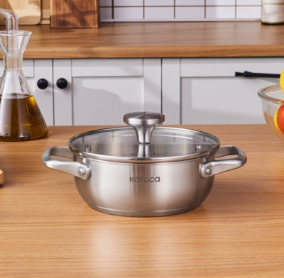 Karaca Elite Stainless Steel Induction Shallow Casserole & Lid18CmSilver from B&Q