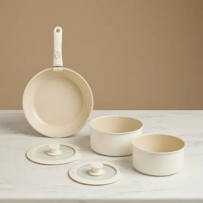 Karaca Ceramica Comfort 6-Piece Non-Stick Induction Detachable Cookware SetCream