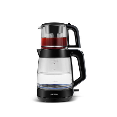 Karaca Glass Tea Xl 2 In 1 Tea Maker Kettle1900WShiny Black from B&Q
