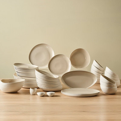 Karaca Earth Collection Rise Stoneware 55-Piece Dinner Set For 12 PeopleCream