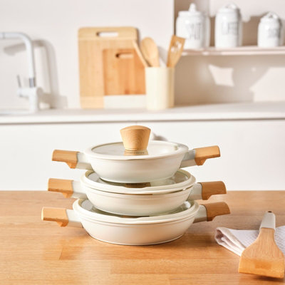 Karaca Swiss Crystal Almond 6-Piece Non-Stick Induction Shallow Casserole SetCream from B&Q