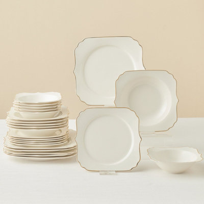 Karaca Stream Bone China Vintage 24-Piece Dinner Set For 6 People, Gold B&Q