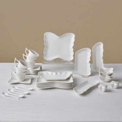 B&Q -  Stream Bone China Pieris 34-Piece Serveware Set For 6 PeopleWhite