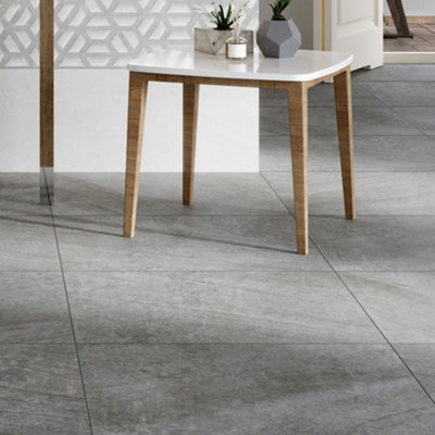  - Manhattan Grey Matt Stone Effect Ceramic Indoor Wall & Floor TilePack Of 6(L)600mm (W)300mm