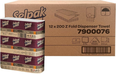 Selpak Professional Z Fold Paper Towels2 Ply Hand Disposable 12 X 200(Total 2400)Absorbent White Towel Ideal For from B&Q