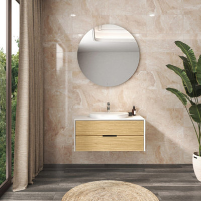 B&Q -  Rockwell Beige Gloss Marble Effect Ceramic Indoor Wall TilePack Of 6(L)600mm (W)300mm