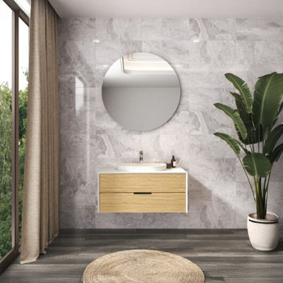 B&Q -  Rockwell Grey Gloss Marble Effect Ceramic Indoor Wall TilePack Of 6(L)600mm (W)300mm
