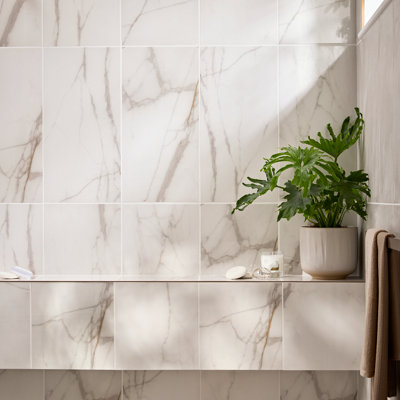 Ceramica Dorro White Gloss Marble Effect Ceramic Indoor Wall TilePack Of 6(L)600mm (W)300mm from B&Q