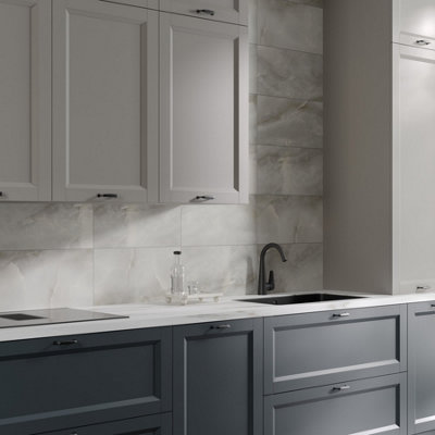 Ceramica Opal Grey Gloss Marble Effect Ceramic Indoor Wall TilePack Of 6(L)600mm (W)300mm from B&Q