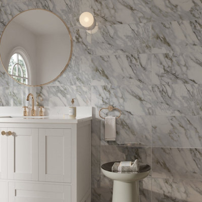B&Q -  Empress Green Polished Marble Effect Ceramic Indoor Wall TilePack Of 6(L)600mm (W)300mm