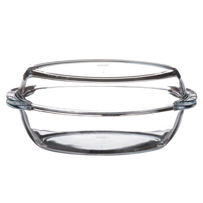 B&Q -  Pasabahce 2.5 Litre Large Oval Casserole Dish Glass Bakeware Ovenware With Lid