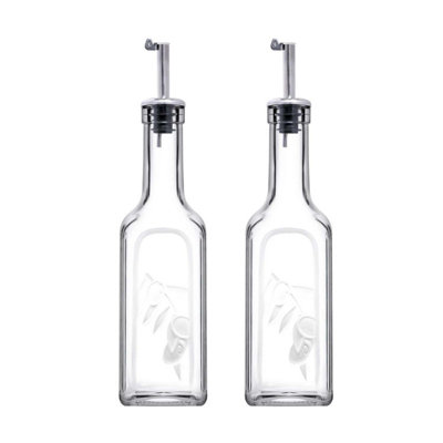  - Oil & Vinegar Set Glass Dispenser 345Ml Bottles With Metal Pourer Condiments Jar