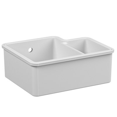 B&Q -  Tuscany White Ceramic 1.5 Bowl Undermount Kitchen SinkDurable & Seamless Design For Modern Homes