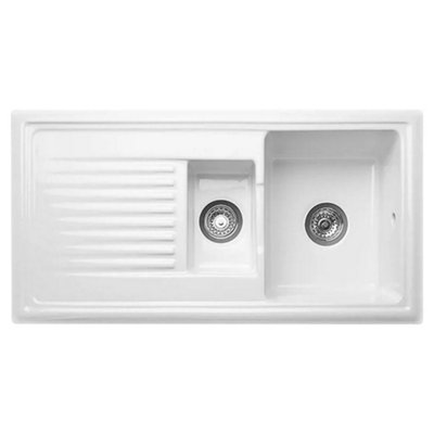 Reginox Rl 301 Cw White 1.5 Bowl Ceramic Inset Kitchen Sink With Reversible Drainer from B&Q