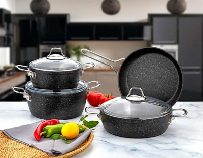 Rozi Silver Zumrut Collection 7-Piece Non-Stick Granite Cookware Set - Image 3