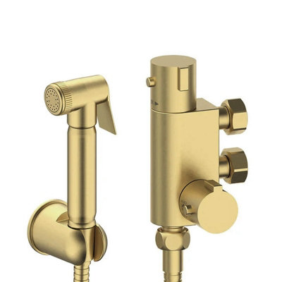 B&Q -  Bidet Douche & Thermostatic Bar Valve With Spray Kit Brushed Brass