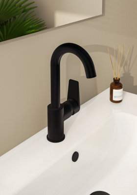 Vitra Flow Square Matt Black Swivel Basin Mixer from B&Q