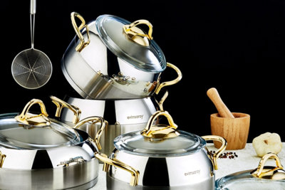 Evimsaray Venus Series 8-Piece Cookware Set (Gold Handles) - Silver - Image 5