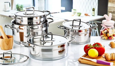 B&Q -  Safir Collection 8-Piece Stainless Steel Cookware Set