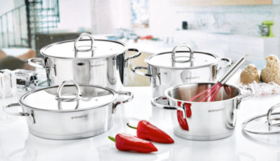 Evimsaray Elit Series 8-Piece Stainless Steel Cookware Set - Silver - Image 5