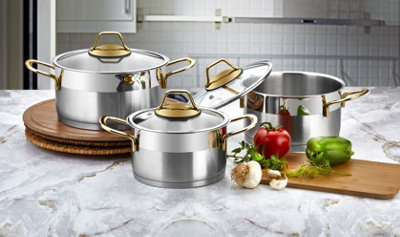 Evimsaray Luna Series 6-Piece Mini Cookware Set (Gold Handles) - Silver - Image 4