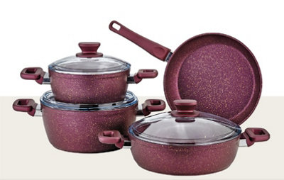Rackhams Purple Defne Collection 7-Piece Non-Stick Granite Cookware Set (Purple) - Image 4