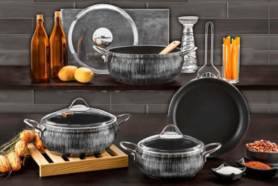 Rozi Silver Alize Collection 7-Piece Non-Stick Granite Cookware Set (Silver) - Image 4