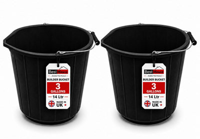 Best House Bh 2 Pcs Black Builders Bucket 14L/3 Gallon Heavy Duty Plastic Bucket With Metal Handle For Home GardeningCleaningConstruction from B&Q
