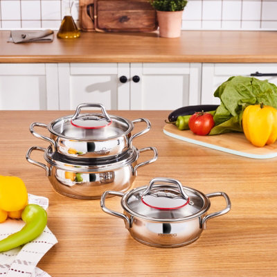 B&Q -  Emirgan 6 Piece Stainless Steel Induction Shallow Pot Set