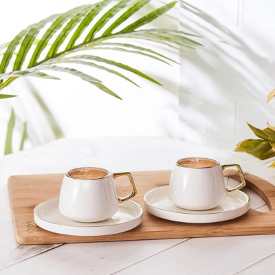Karaca Streamline 4-Piece Porcelain Espresso Turkish Coffee Cup Set For 2 People100MlWhite Gold from B&Q