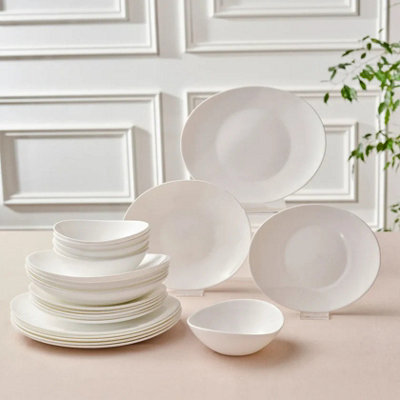 B&Q -  White Pure 24-Piece Opal Glass Dinner Set For 6 PeopleWhite