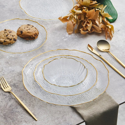 B&Q -  Milanda 12-Piece Glass Dinner Set For 4 PeopleGold