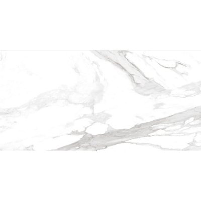 B&Q -  Calacatta Ice White Gloss Marble Effect Textured Porcelain Indoor Wall & Floor Tile Sample